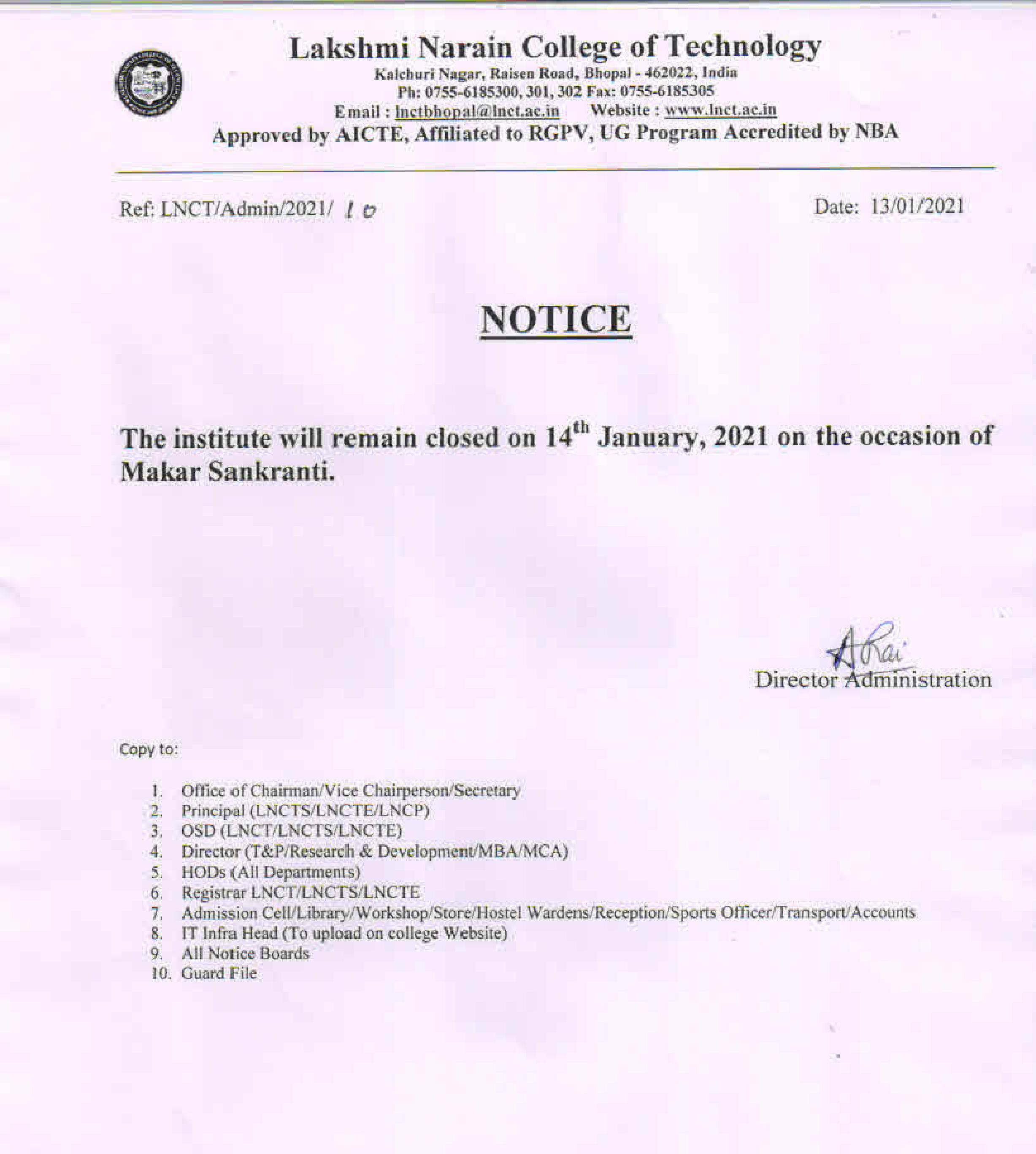 The Institute will remain closed on 14 January 2021 3