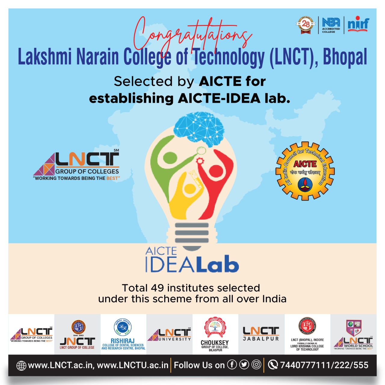 LNCT, Bhopal Selected By AICTE For Establishing AICTE IDEA Lab LNCT