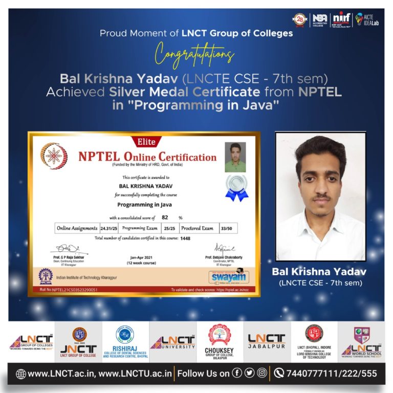 Silver Medal In NPTEL Certification For The Course Programming In Java ...