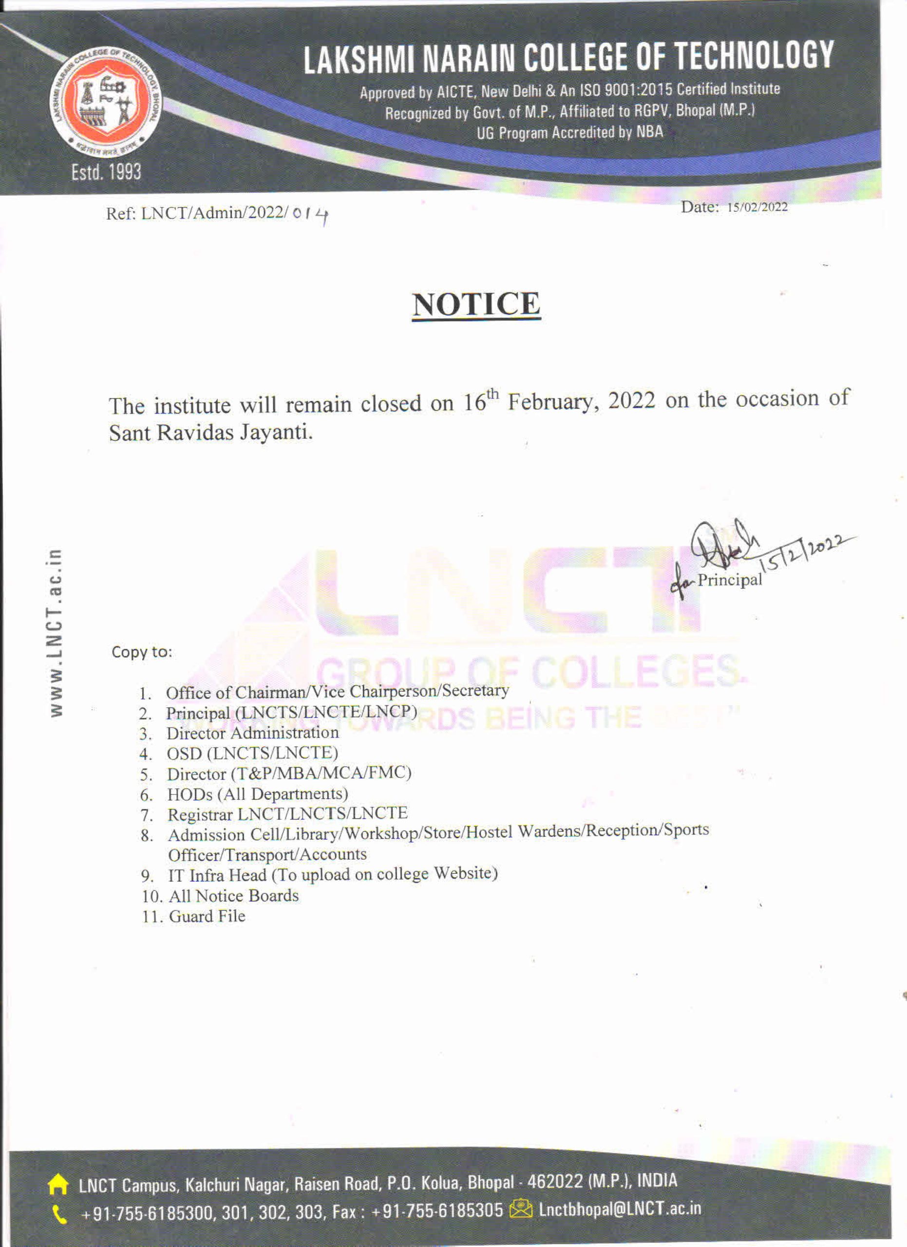 Holiday Notice at 16 Feb 2022 3