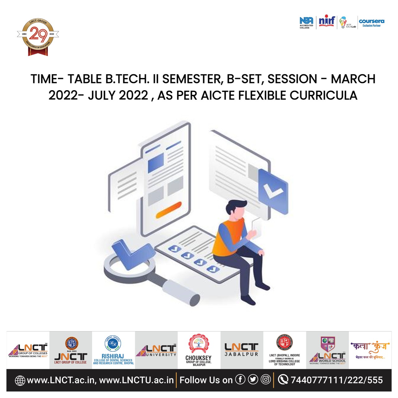 TIME TABLE BTECH II SEMESTER BSet SESSION March 2022 July 2022 LNCT Group