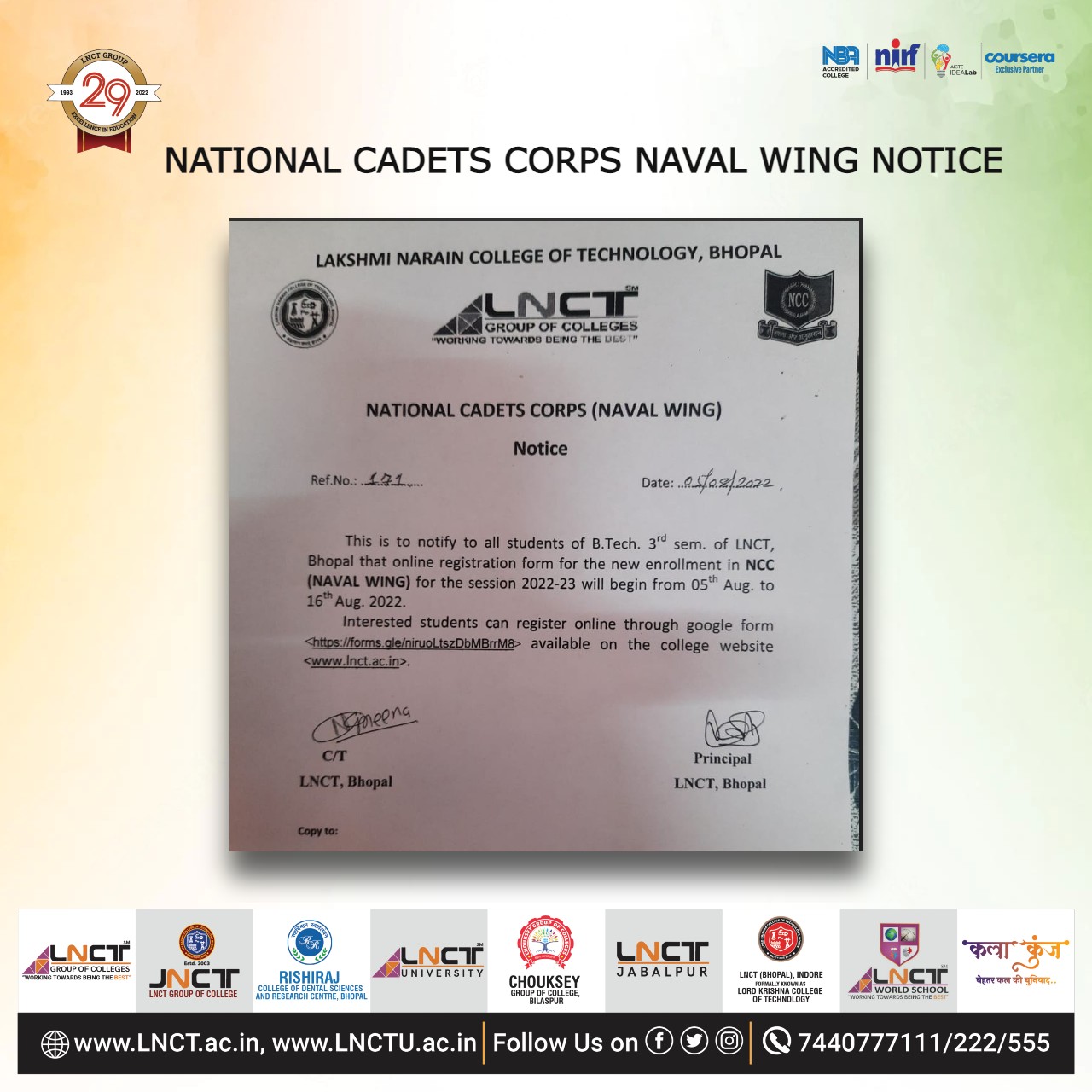 National Cadets Corps Naval Wing Notice | LNCT Group