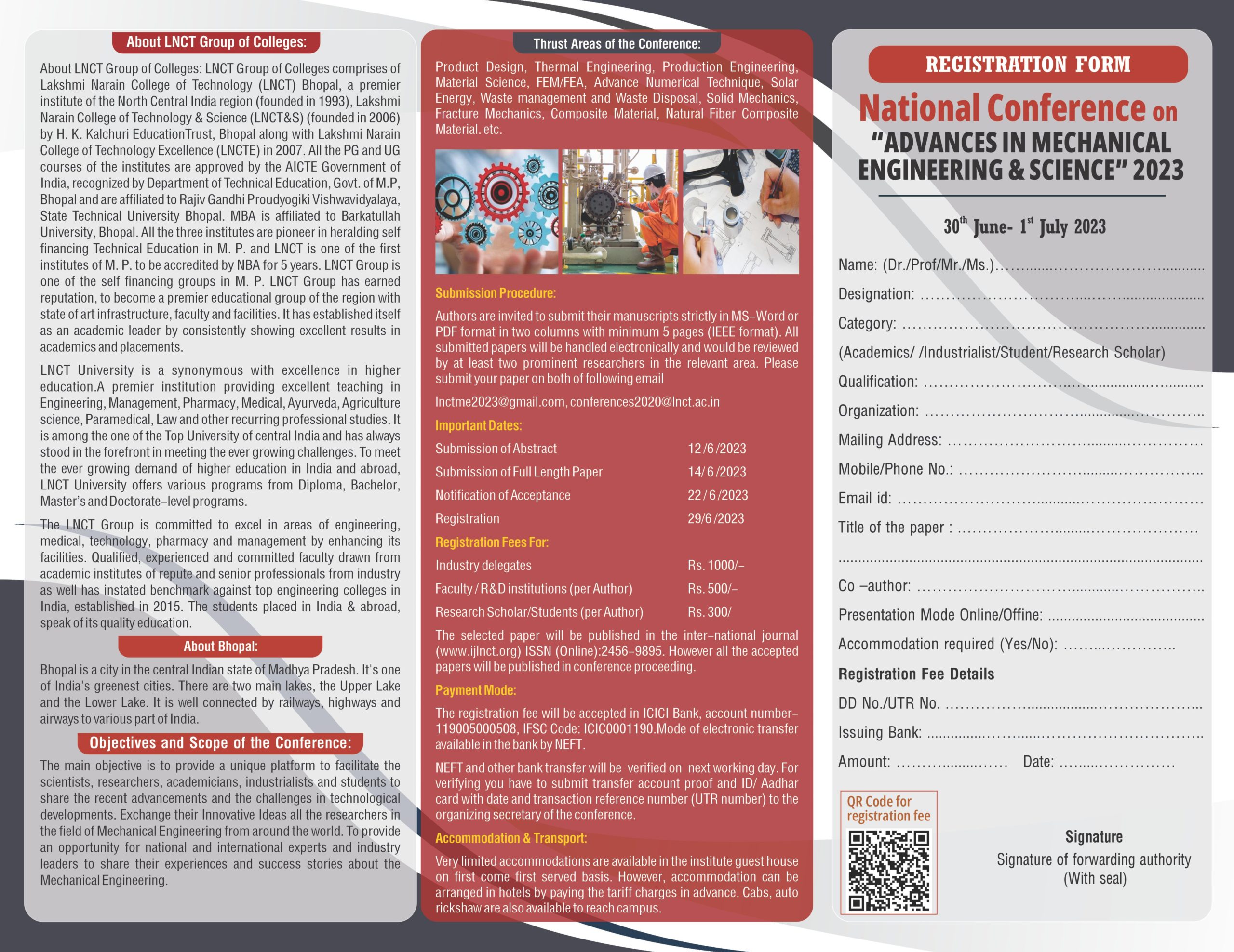 National Conference on Advances in Mechanical Engineering & Science 1