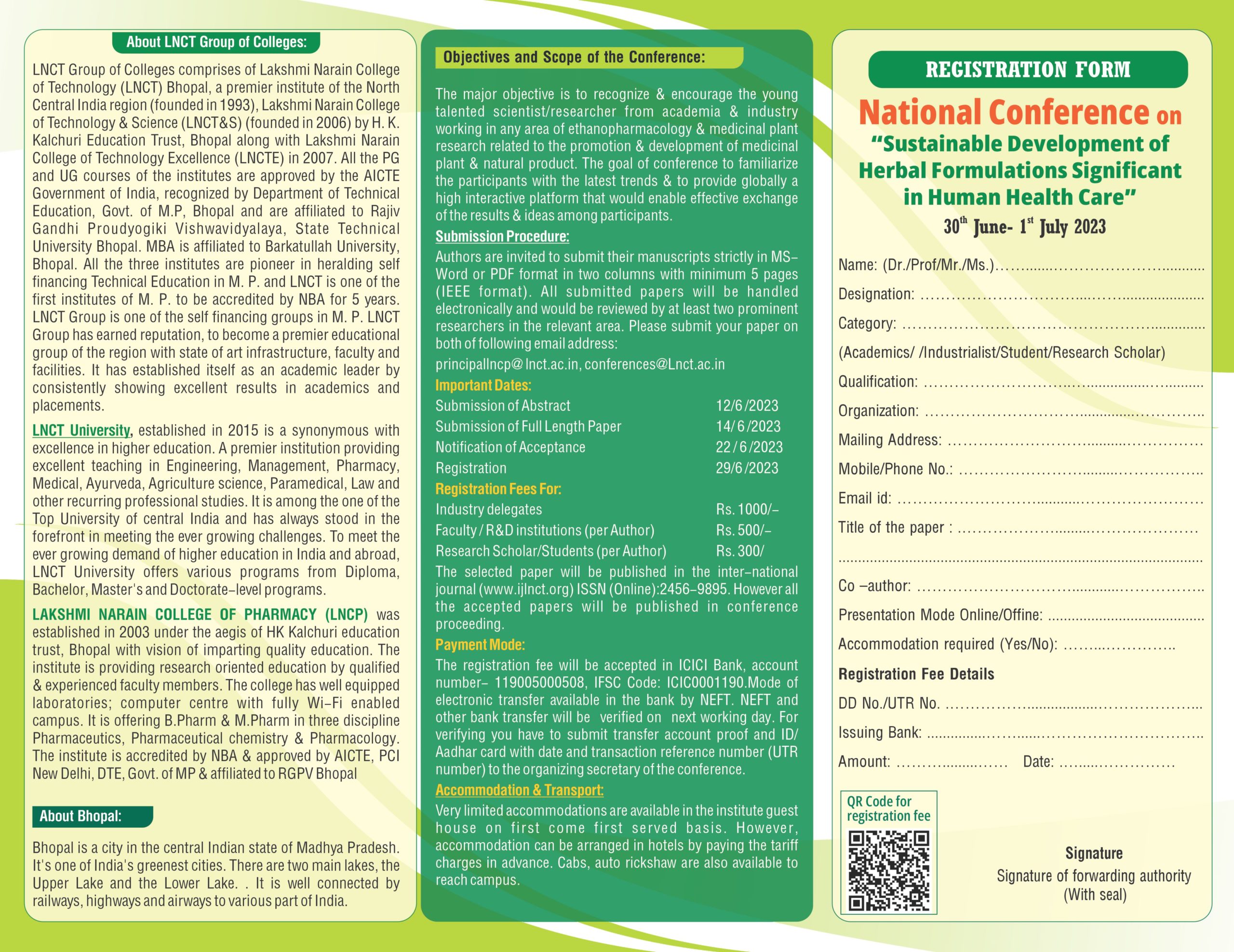 National Conference on Sustainable Development of Herbal Formulations Significant in Human Health Care 1