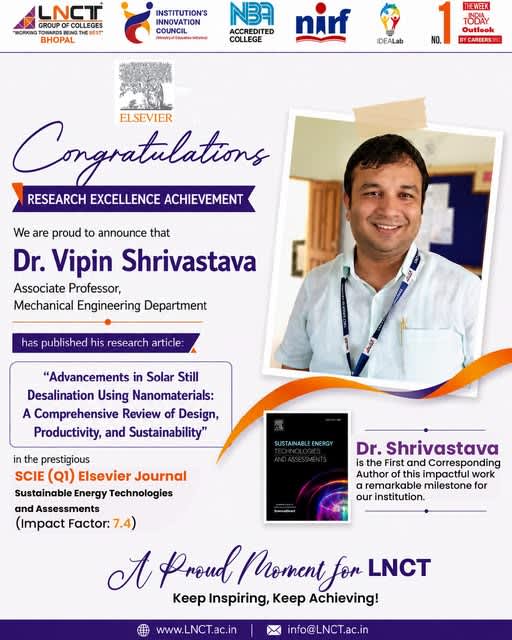 LNCT Faculty Achievement: Dr. Vipin Shrivastava Publishes Research in SCIE Q1 Elsevier Journal 1