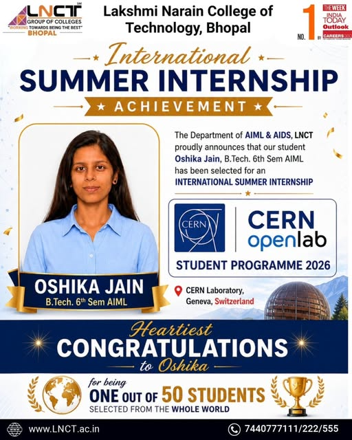 LNCT University Student Oshika Jain Selected for CERN OpenLab Student Programme 2026 1