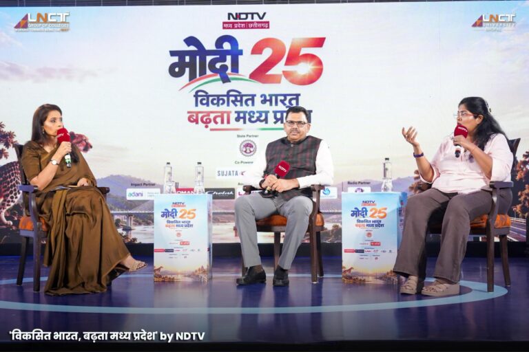 LNCT Group Executive Director Ms. Pooja Shri Chouksey Honoured at NDTV’s “मोदी@25 – विकसित भारत, बढ़ता मध्य प्रदेश” Initiative for Her Leadership and Contribution to Education and Madhya Pradesh Development 1