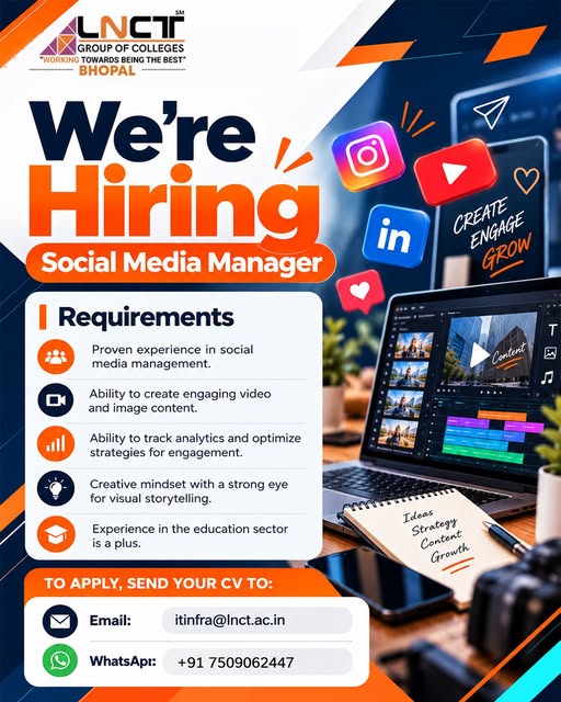 LNCT Group of Colleges Hiring Social Media Manager in Bhopal 1